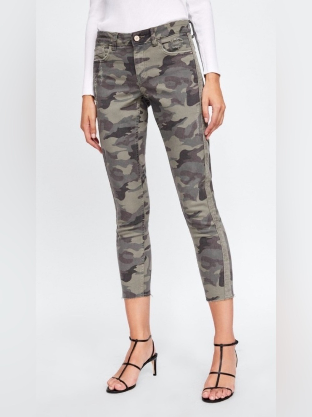 ZARA GREEN MID RISE CAMOUFLAGE SKINNY DENIM PANTS WOMENS SZ 4